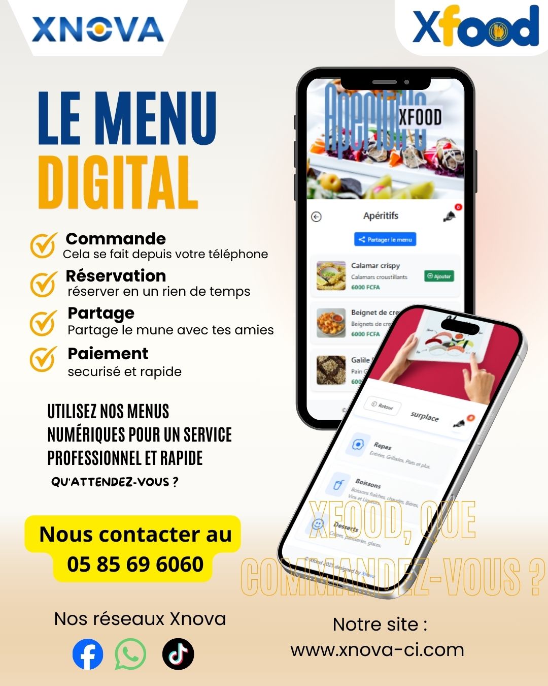 Menu Digital XNOVA avec interface moderne